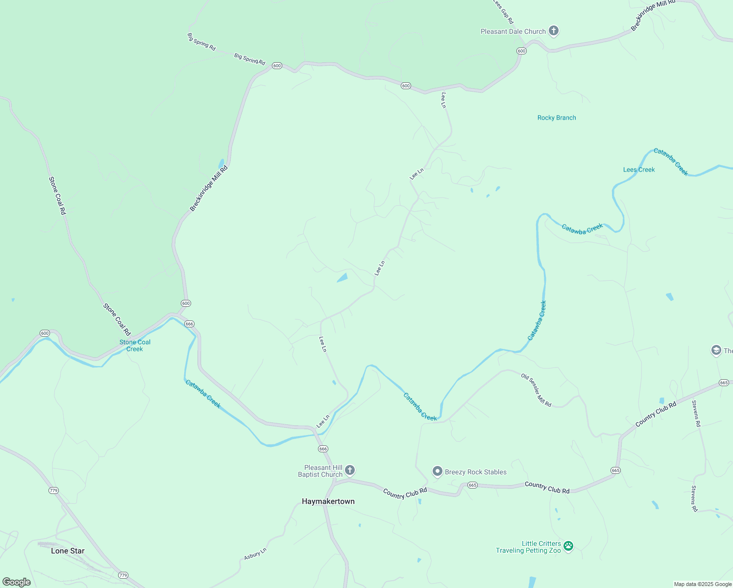 map of restaurants, bars, coffee shops, grocery stores, and more near Lee Lane in Botetourt County