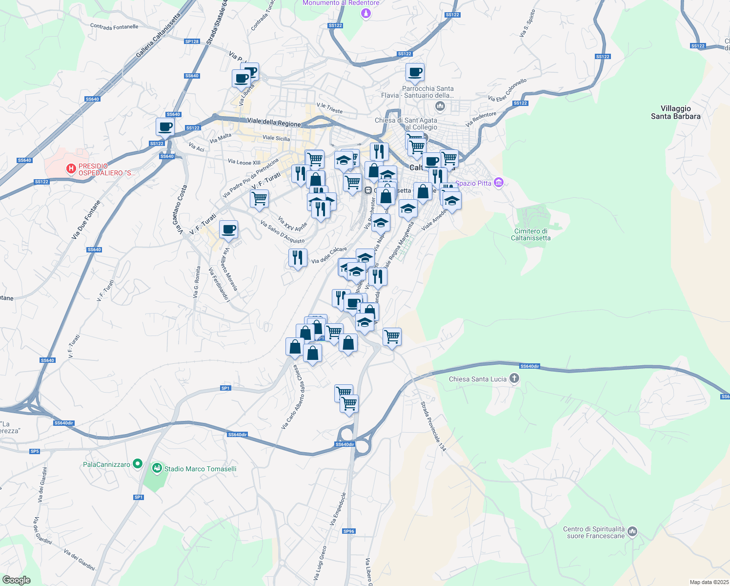 map of restaurants, bars, coffee shops, grocery stores, and more near 284 Via Colajanni Napoleone in Caltanissetta