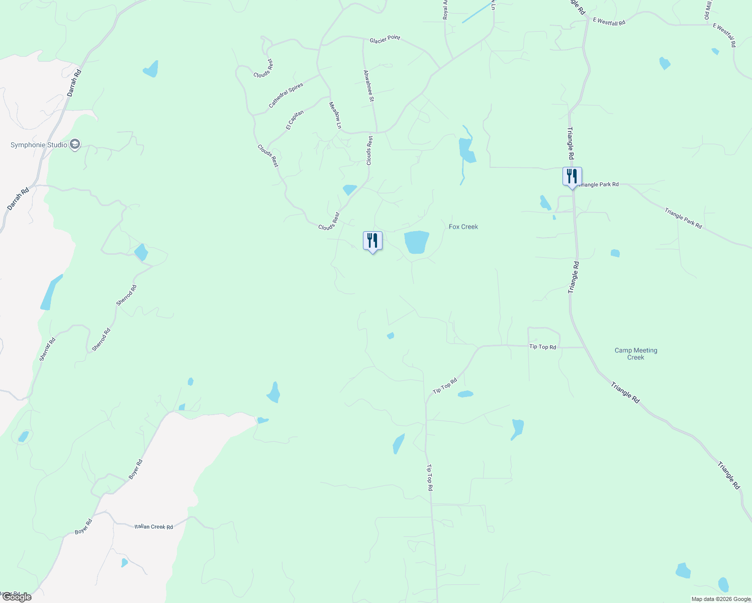 map of restaurants, bars, coffee shops, grocery stores, and more near 5545 Gunther Road in Mariposa