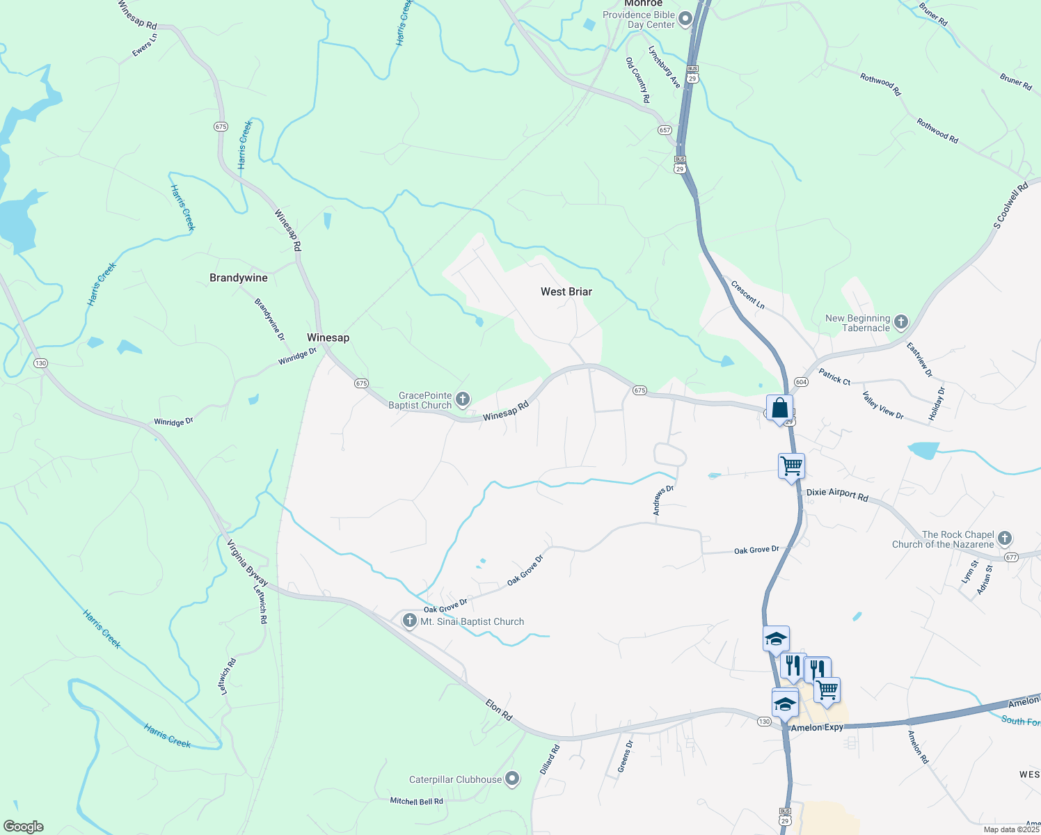 map of restaurants, bars, coffee shops, grocery stores, and more near 497 Winesap Road in Madison Heights