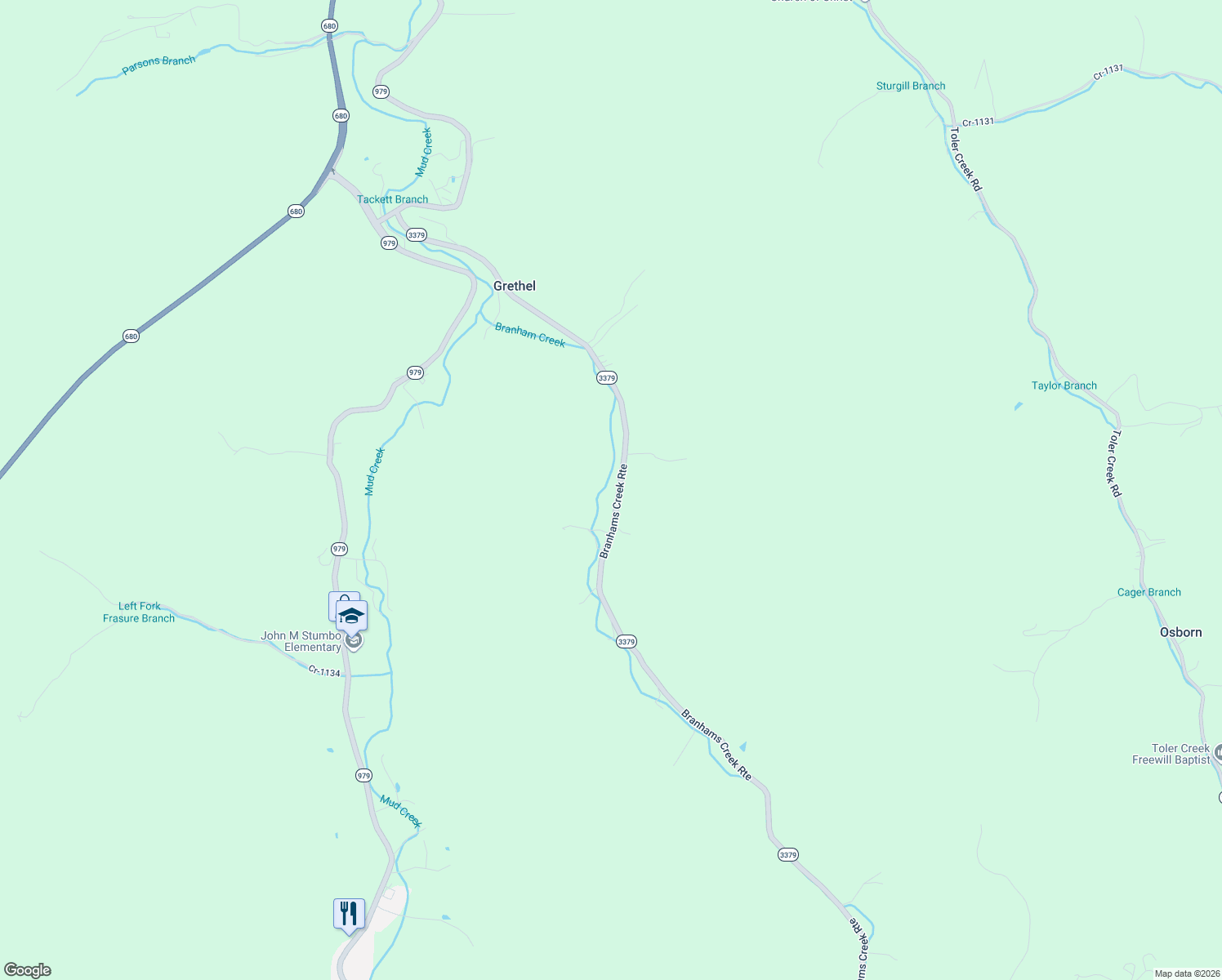 map of restaurants, bars, coffee shops, grocery stores, and more near Shiloh Drive in Floyd
