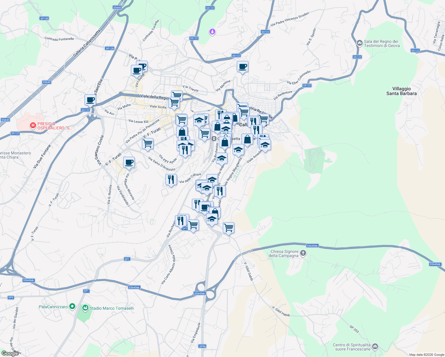 map of restaurants, bars, coffee shops, grocery stores, and more near 210 Via Colajanni Napoleone in Caltanissetta