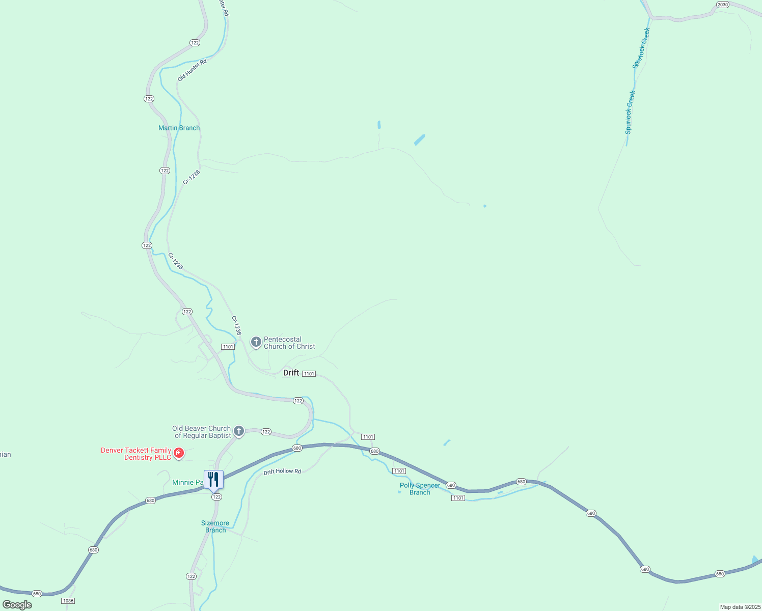 map of restaurants, bars, coffee shops, grocery stores, and more near in Drift