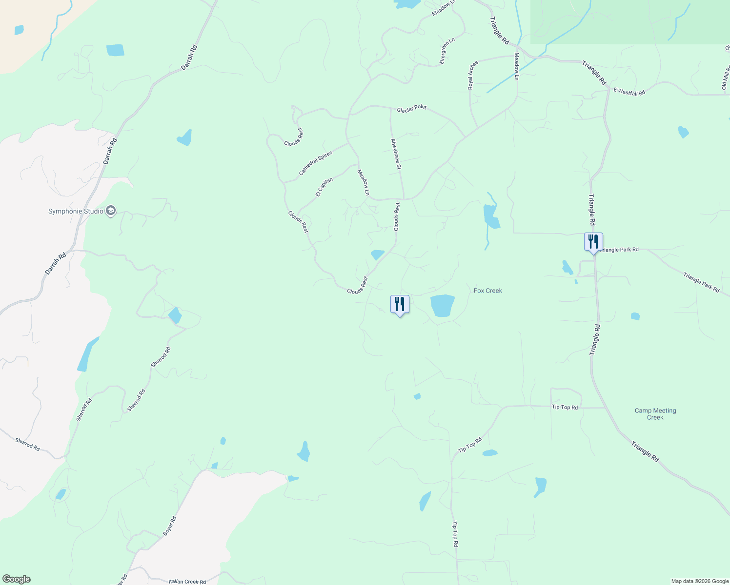 map of restaurants, bars, coffee shops, grocery stores, and more near 5511 Clouds Rest in Mariposa