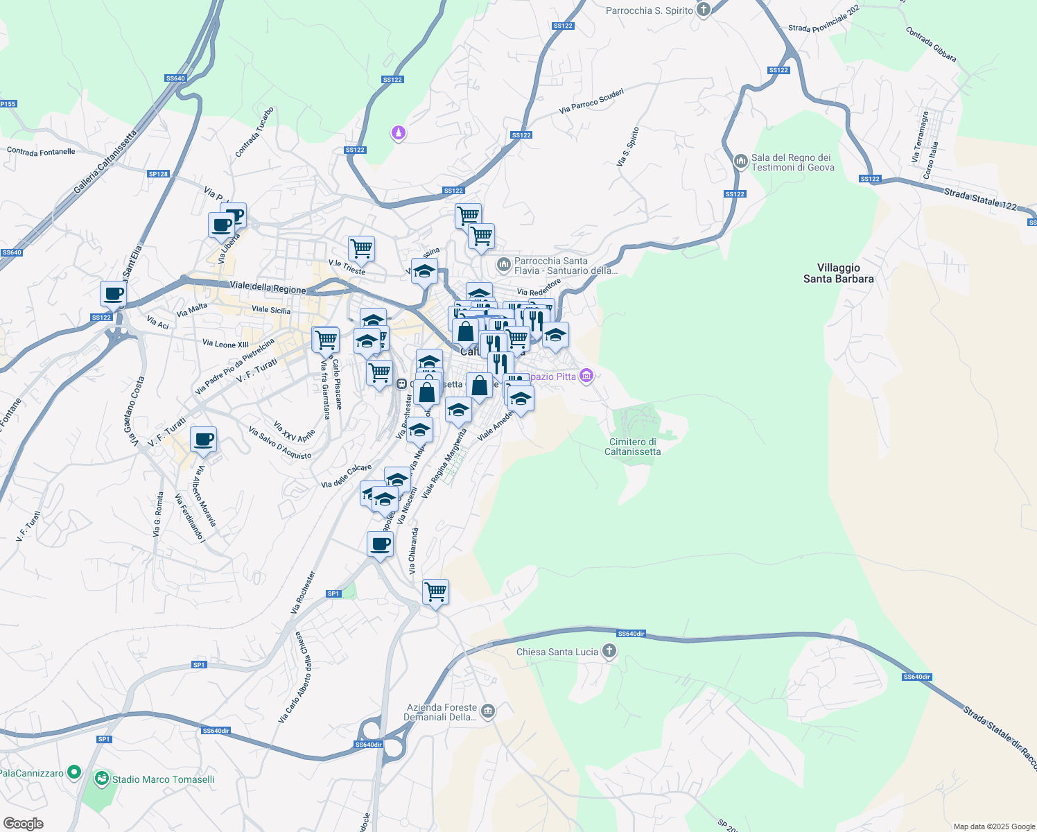 map of restaurants, bars, coffee shops, grocery stores, and more near 36 Via Signore della Città in Caltanissetta
