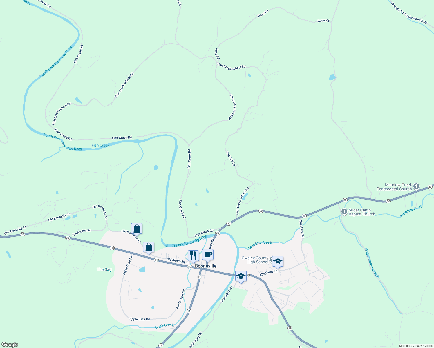 map of restaurants, bars, coffee shops, grocery stores, and more near 211 Booneville Heights Road in Old Landing