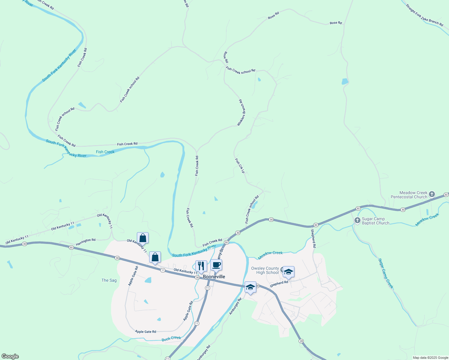 map of restaurants, bars, coffee shops, grocery stores, and more near 211 Booneville Heights Road in Old Landing