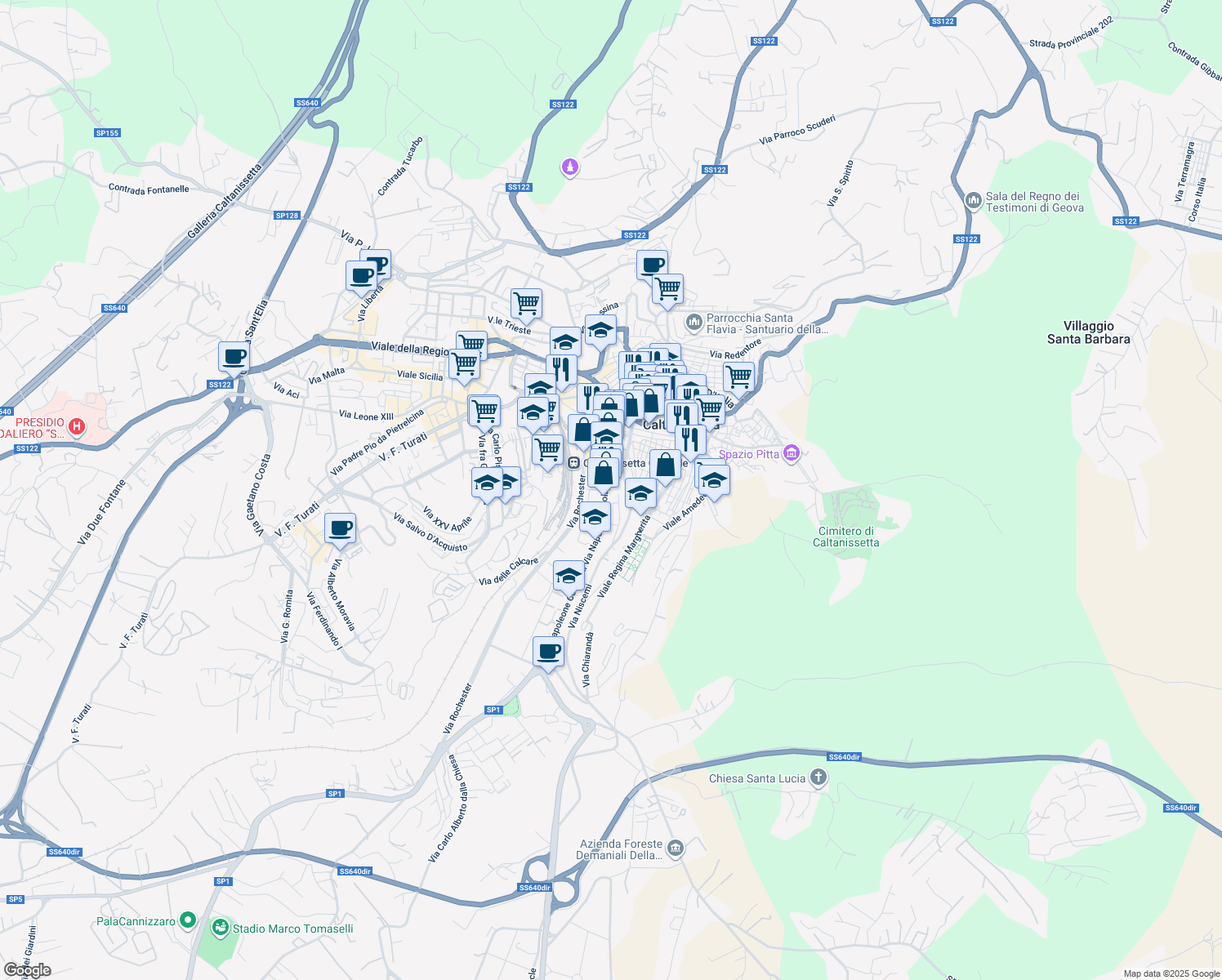 map of restaurants, bars, coffee shops, grocery stores, and more near 44 Via Napoleone Colajanni in Caltanissetta