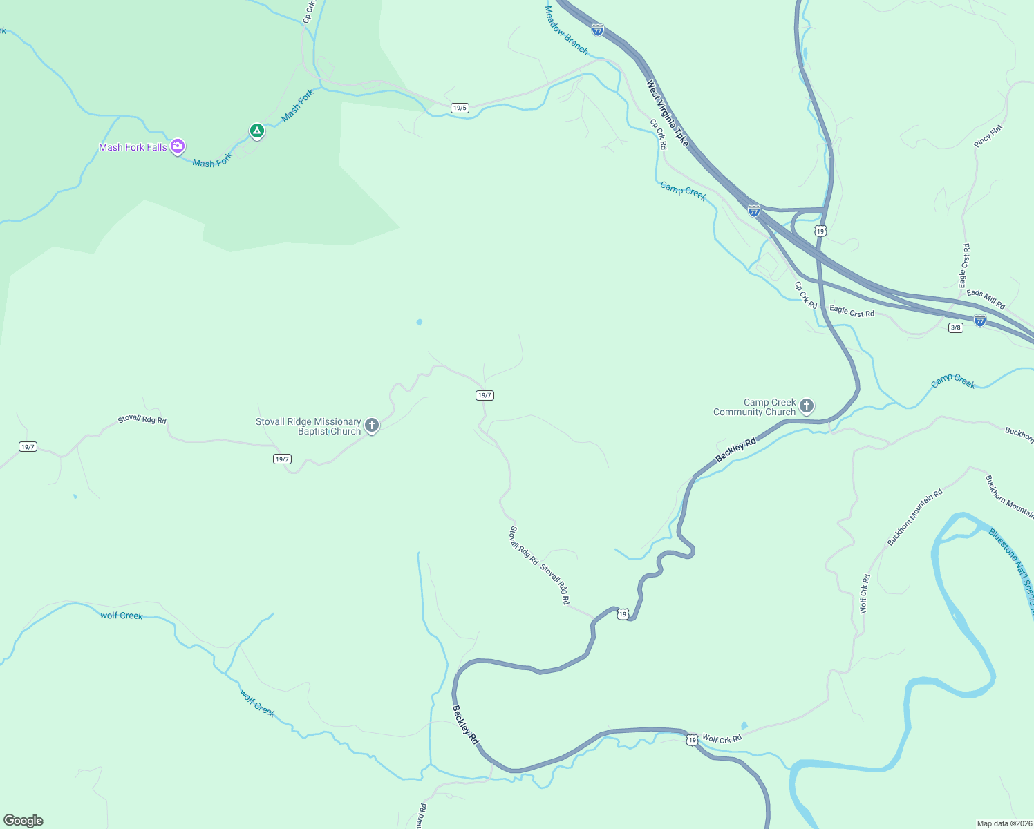 map of restaurants, bars, coffee shops, grocery stores, and more near 243 Whitetail Road in Camp Creek