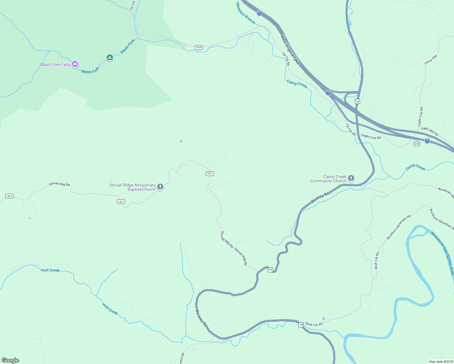 map of restaurants, bars, coffee shops, grocery stores, and more near 243 Whitetail Road in Camp Creek