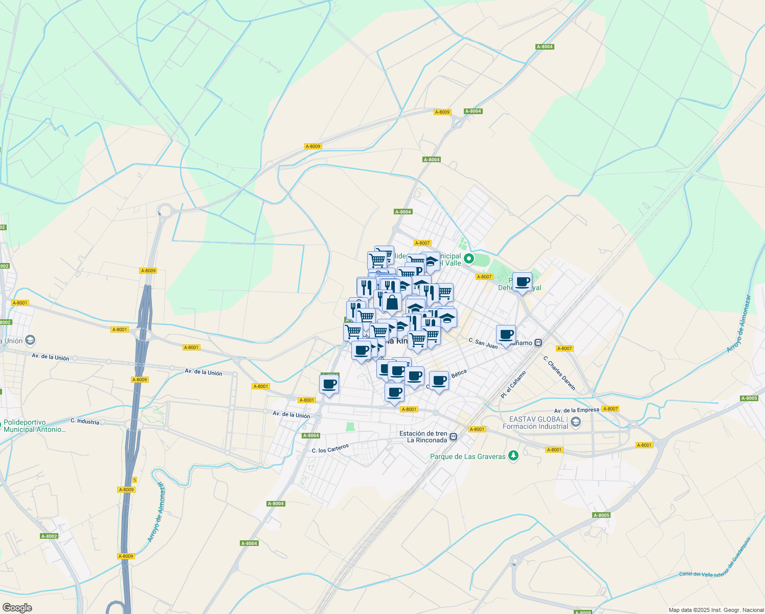 map of restaurants, bars, coffee shops, grocery stores, and more near 49 Calle Rosalía de Castro in San José de la Rinconada