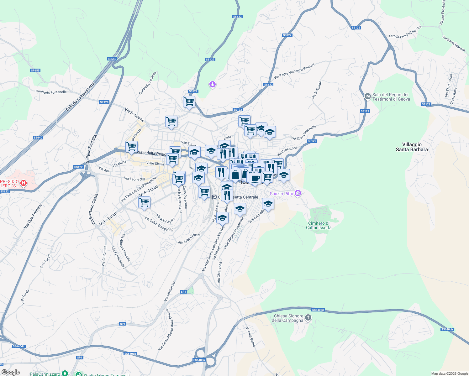 map of restaurants, bars, coffee shops, grocery stores, and more near 9 Via Atene in Gela