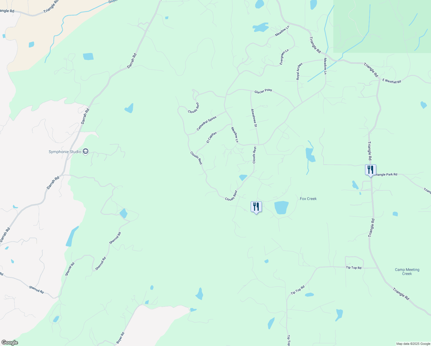 map of restaurants, bars, coffee shops, grocery stores, and more near 5828 Rainbow Falls in Mariposa
