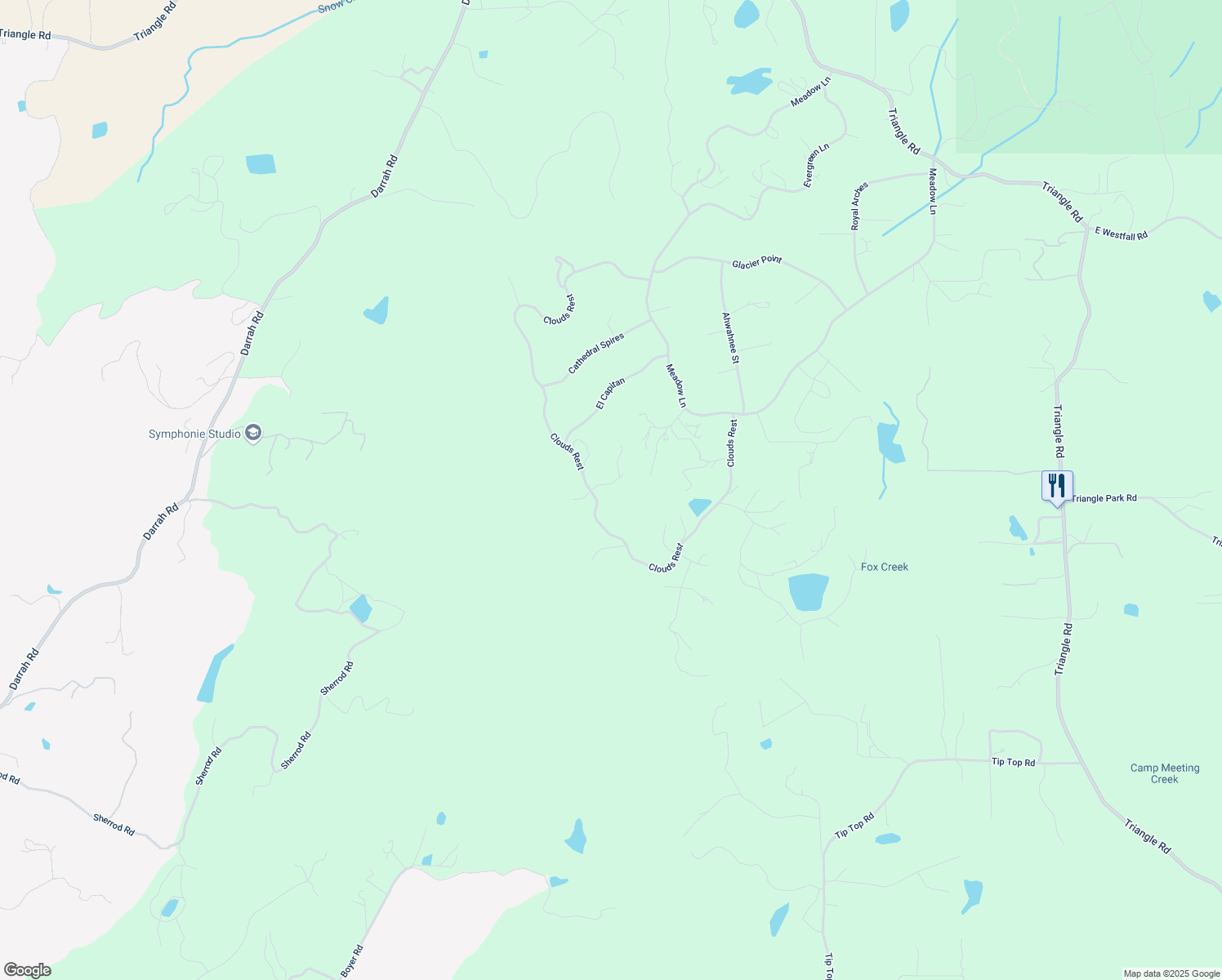 map of restaurants, bars, coffee shops, grocery stores, and more near 5828 Rainbow Falls in Mariposa