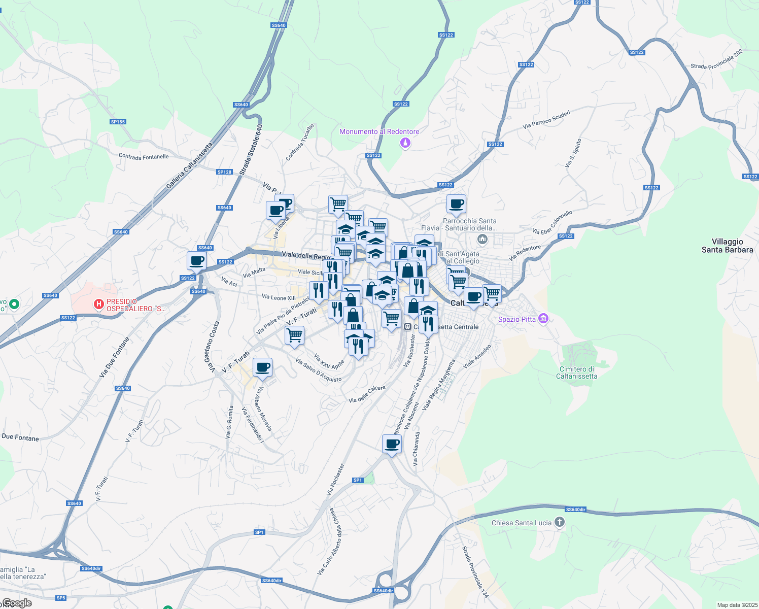 map of restaurants, bars, coffee shops, grocery stores, and more near 26 Via Salvati in Caltanissetta
