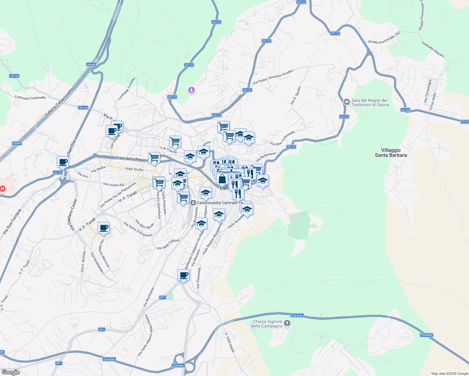 map of restaurants, bars, coffee shops, grocery stores, and more near in Caltanissetta