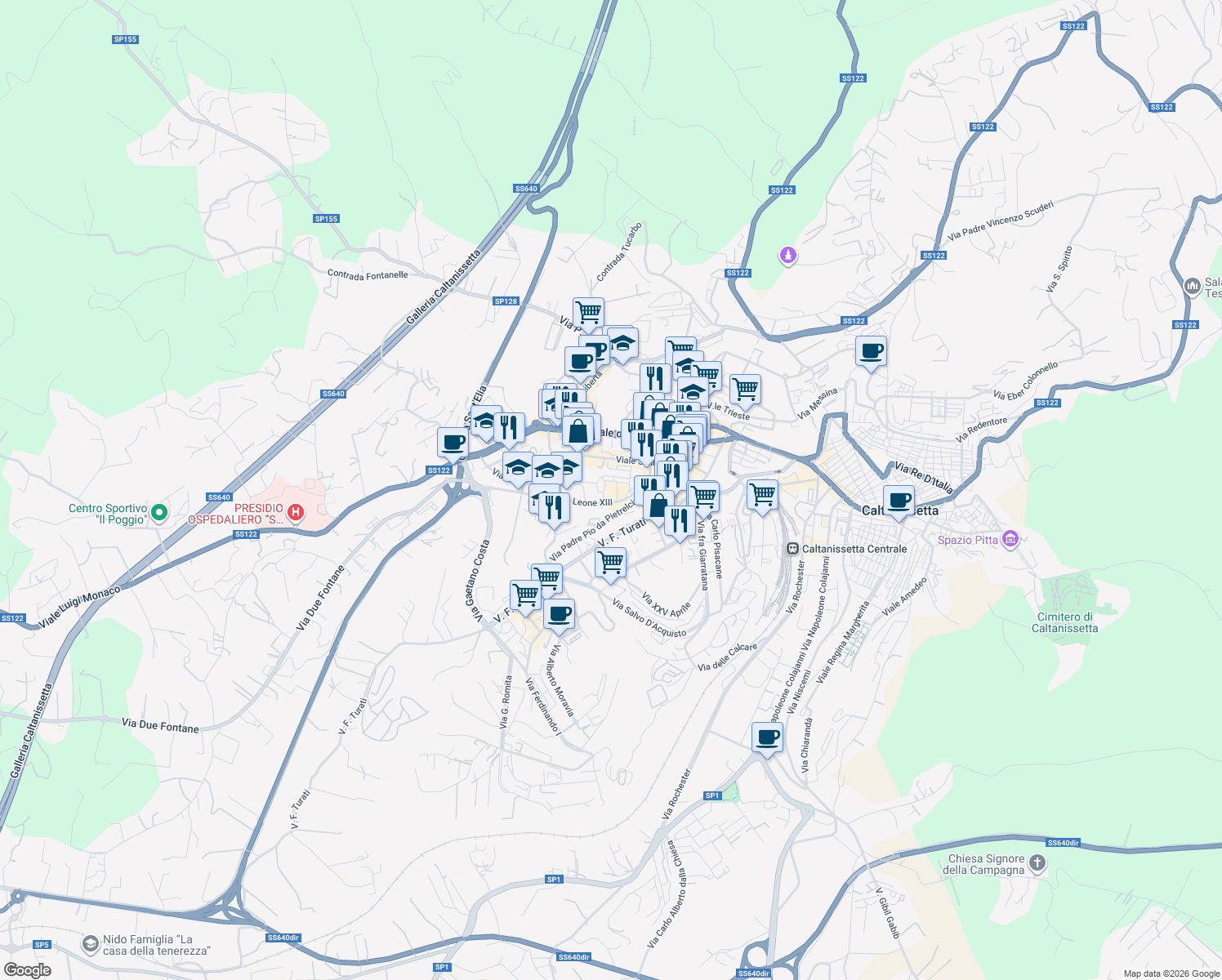map of restaurants, bars, coffee shops, grocery stores, and more near 3 Via Rizzo Luigi in Caltanissetta