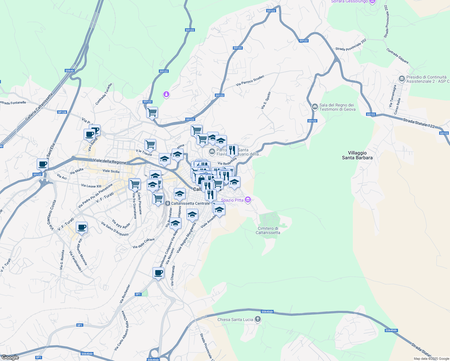 map of restaurants, bars, coffee shops, grocery stores, and more near 2-20 Corso Vittorio Emanuele II in Caltanissetta