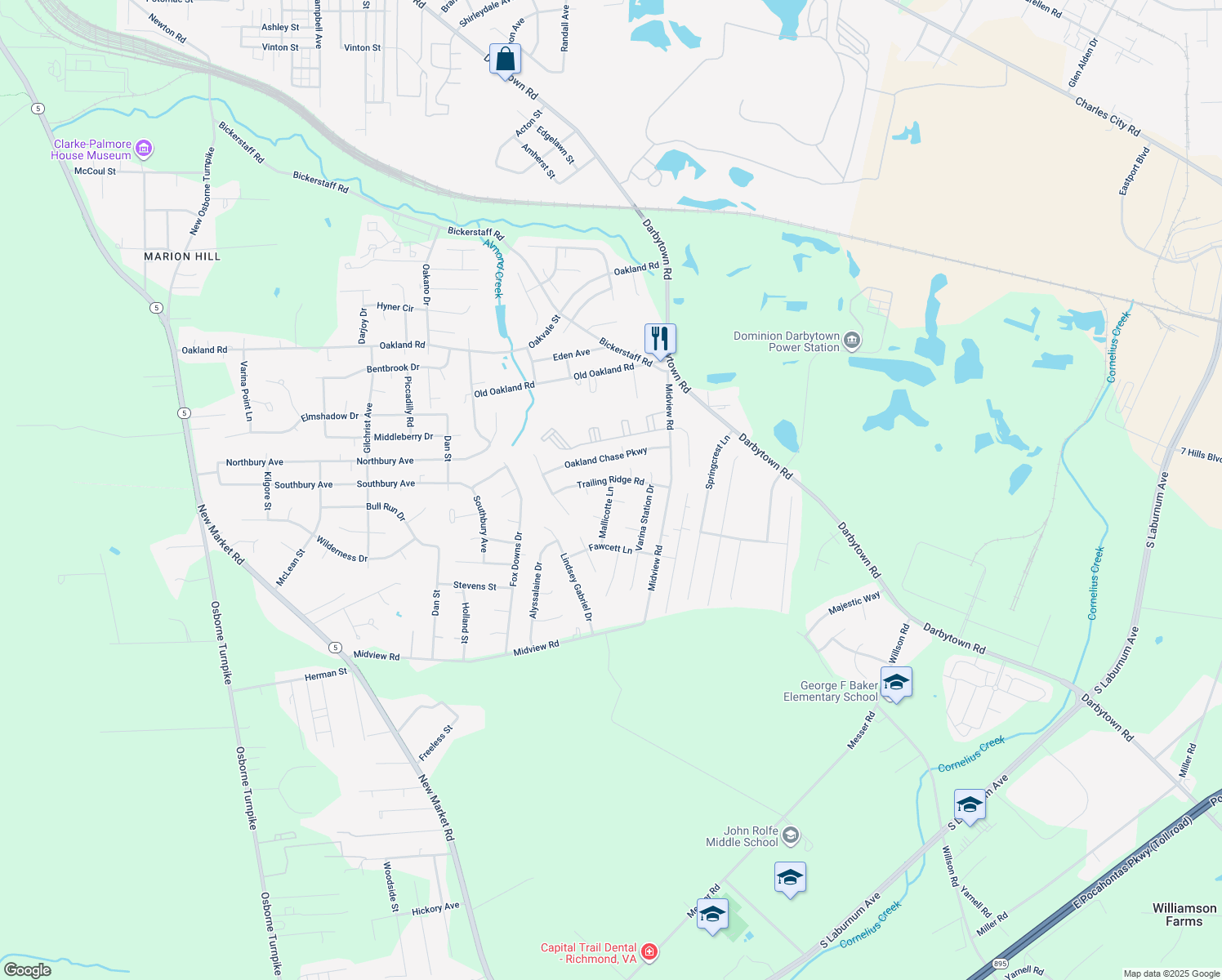map of restaurants, bars, coffee shops, grocery stores, and more near 6305 Mallicotte Lane in Henrico