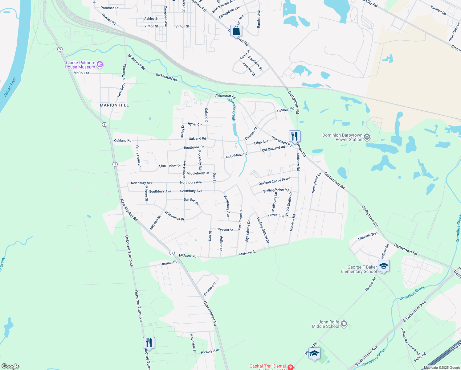 map of restaurants, bars, coffee shops, grocery stores, and more near 1718 Winesap Dr in Richmond