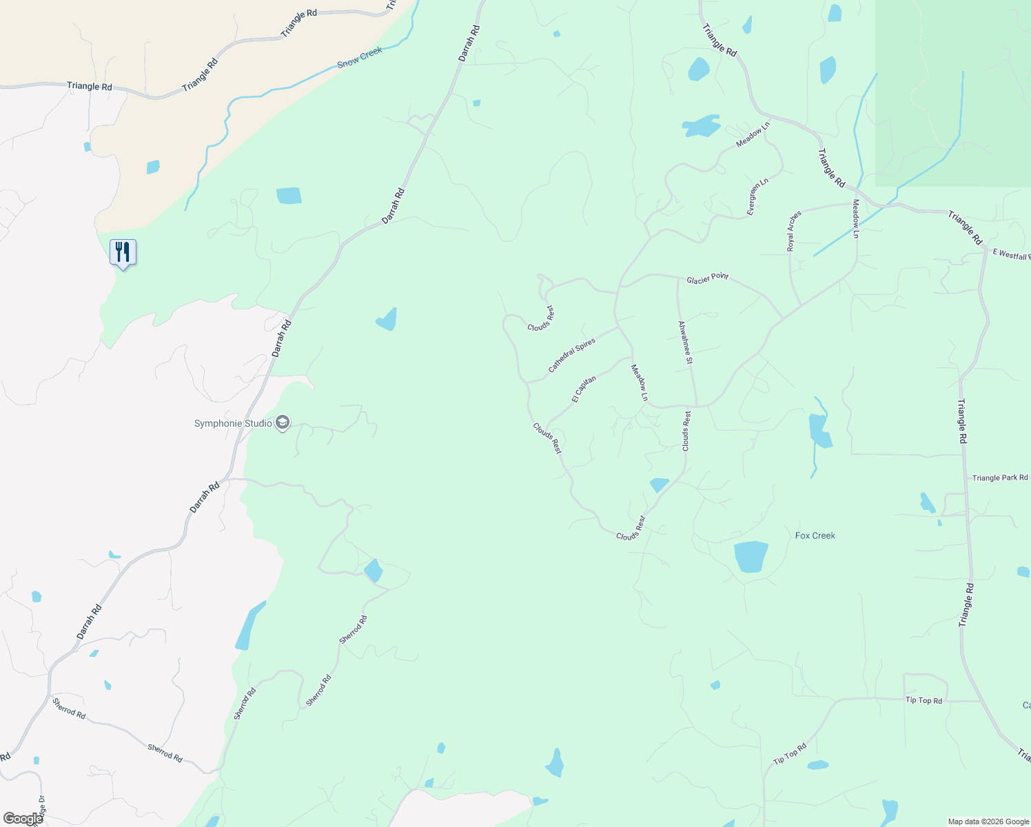 map of restaurants, bars, coffee shops, grocery stores, and more near 5635 Clouds Rest in Mariposa