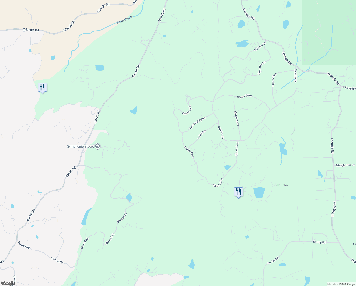 map of restaurants, bars, coffee shops, grocery stores, and more near 5635 Clouds Rest in Mariposa