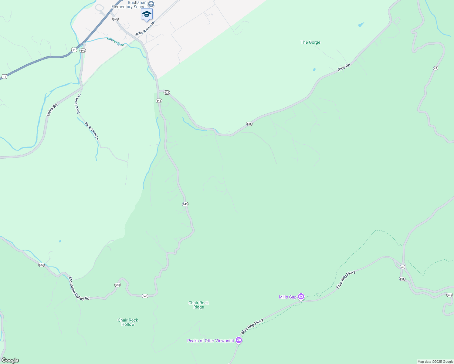map of restaurants, bars, coffee shops, grocery stores, and more near 403 Pulaski Mine Road in Buchanan
