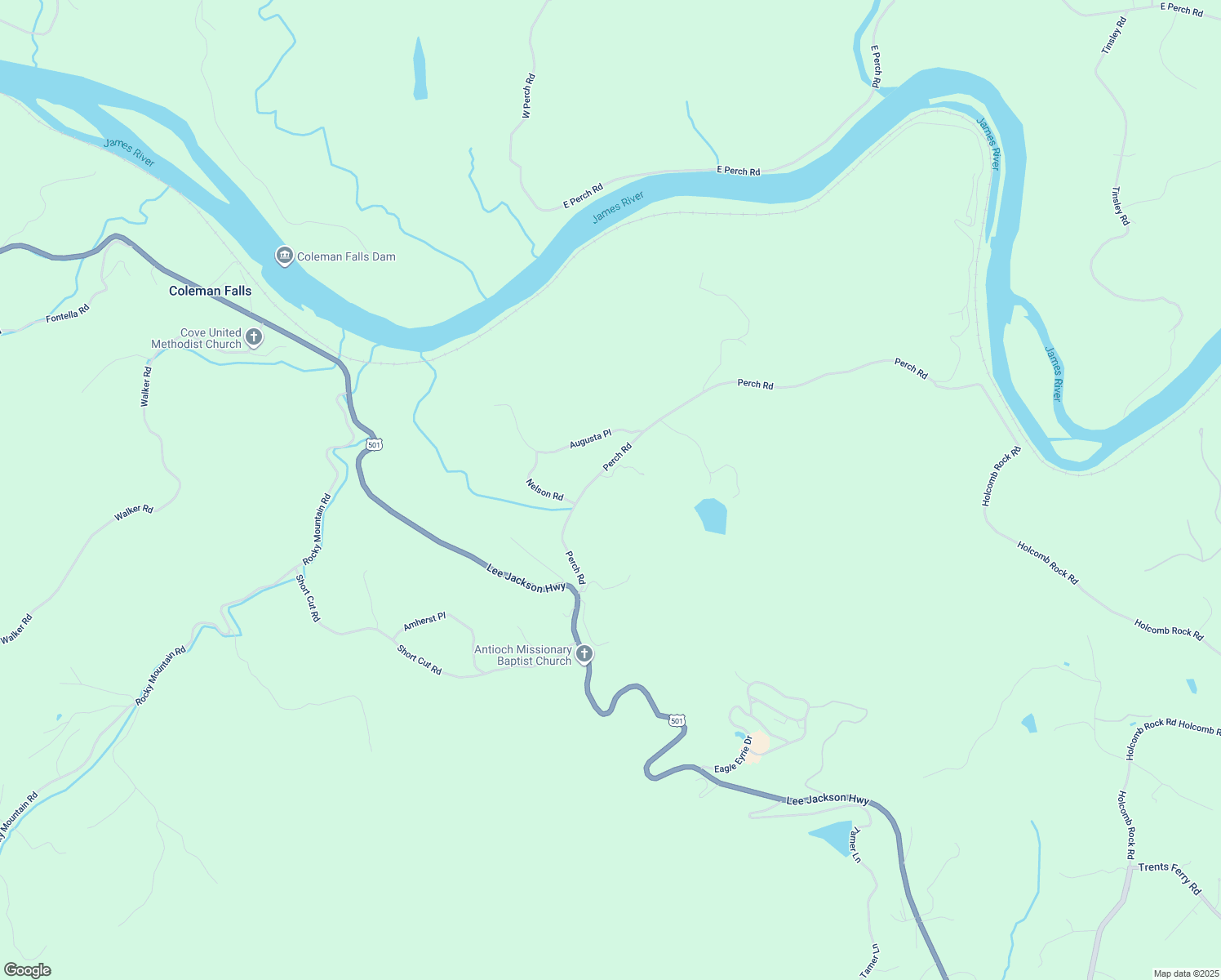 map of restaurants, bars, coffee shops, grocery stores, and more near 1039 Calloway Cottage Trail in Lynchburg