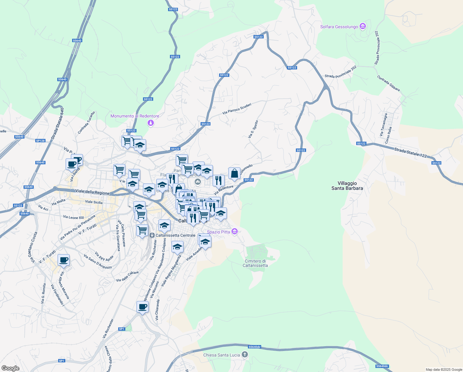 map of restaurants, bars, coffee shops, grocery stores, and more near 472 Via Redentore in Caltanissetta