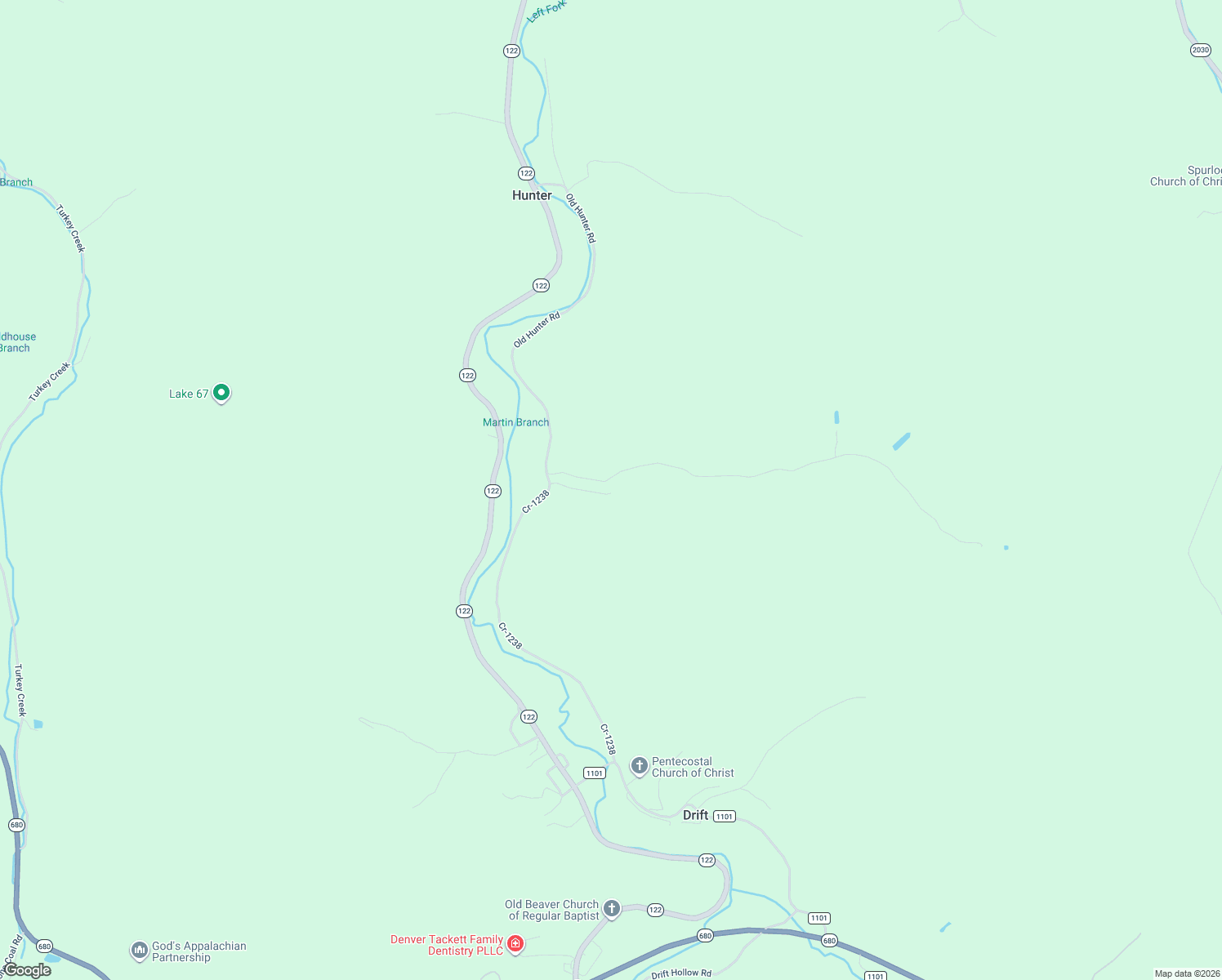 map of restaurants, bars, coffee shops, grocery stores, and more near Right Fork Stumbo Hollow Road in Drift