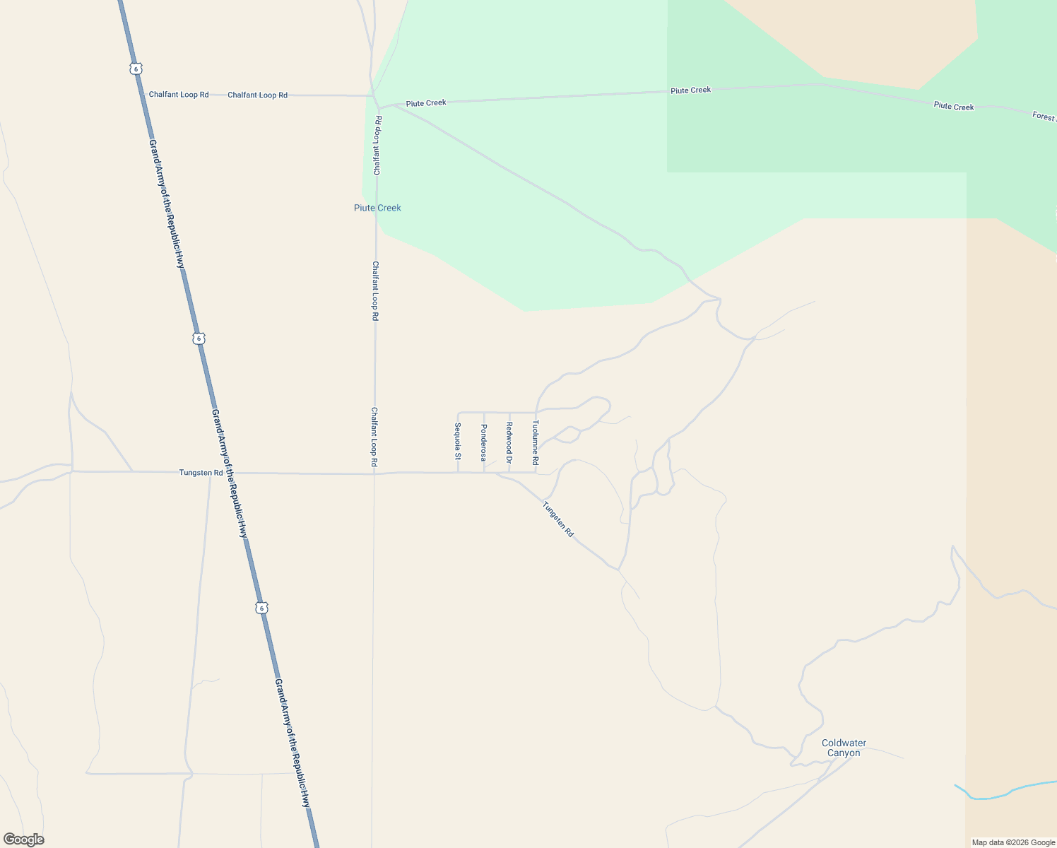 map of restaurants, bars, coffee shops, grocery stores, and more near 121 Tenaya Road in Bishop