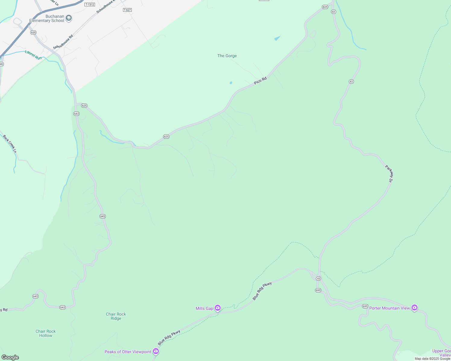map of restaurants, bars, coffee shops, grocery stores, and more near 312 Ozark Road in Buchanan