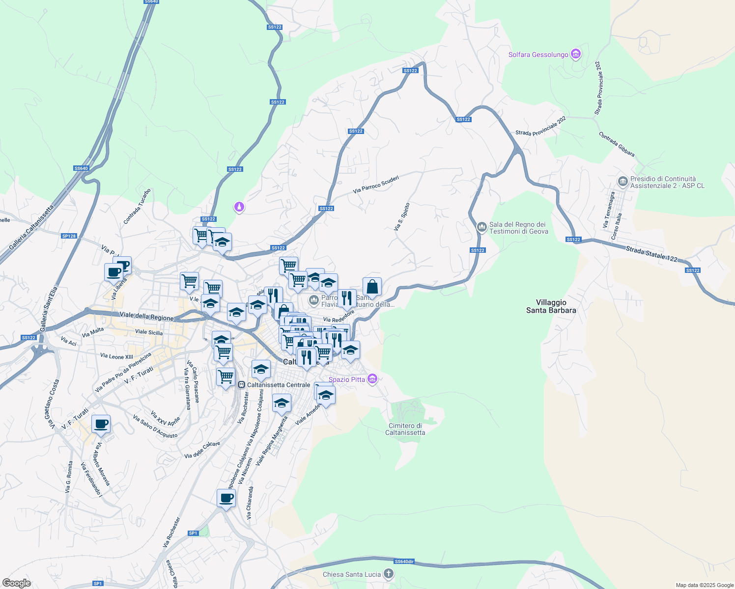 map of restaurants, bars, coffee shops, grocery stores, and more near 472 Via Redentore in Caltanissetta
