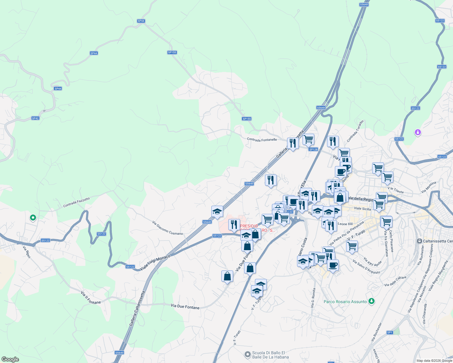 map of restaurants, bars, coffee shops, grocery stores, and more near 40 Via Luigi Russo in Caltanissetta