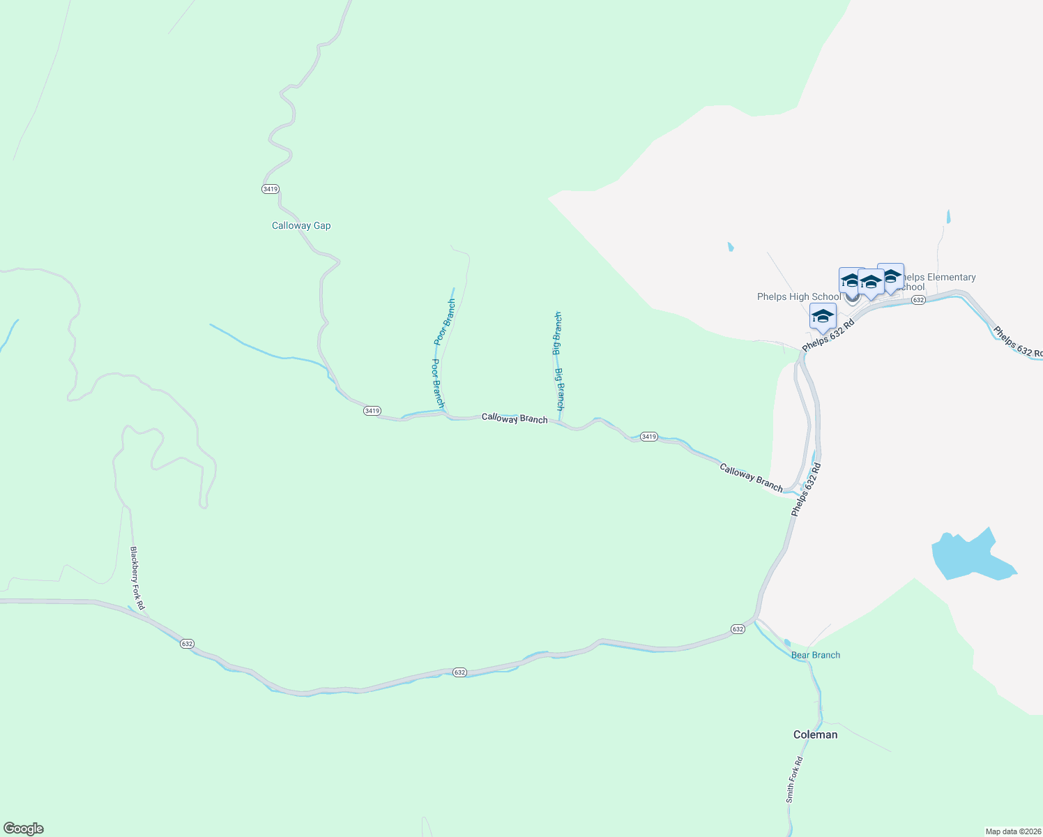 map of restaurants, bars, coffee shops, grocery stores, and more near 1323-1483 Calloway Branch in Phelps