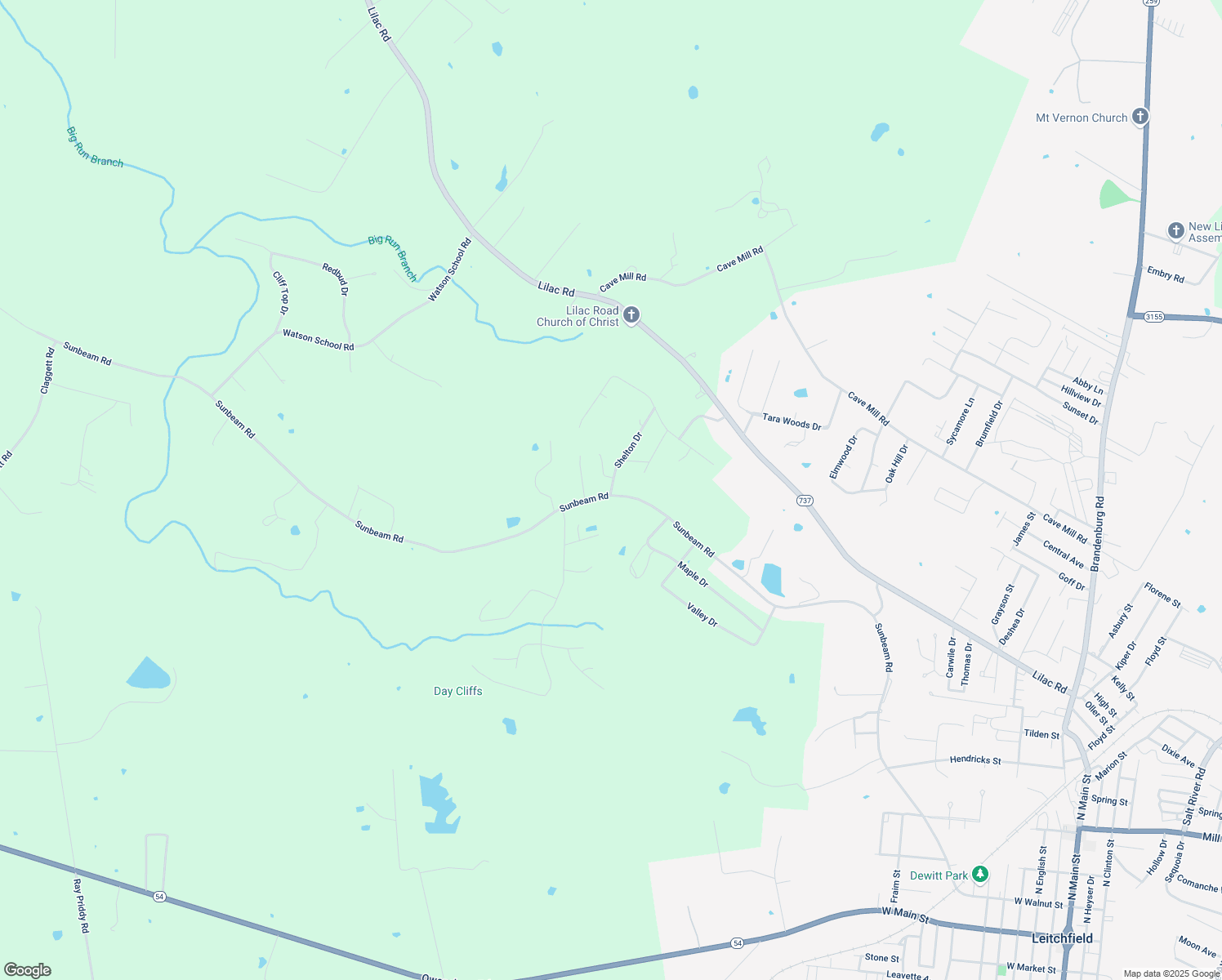 map of restaurants, bars, coffee shops, grocery stores, and more near 126 Shelton Drive in Leitchfield