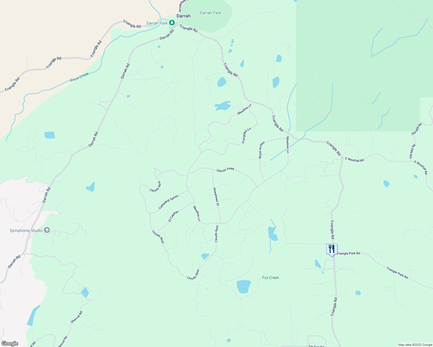 map of restaurants, bars, coffee shops, grocery stores, and more near 5773 Glacier Point in Mariposa