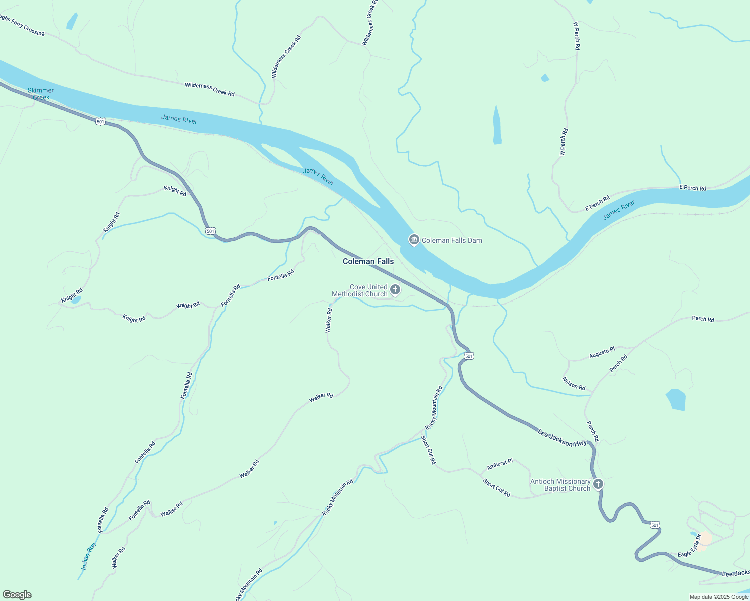 map of restaurants, bars, coffee shops, grocery stores, and more near 1192 Walker Road in Coleman Falls