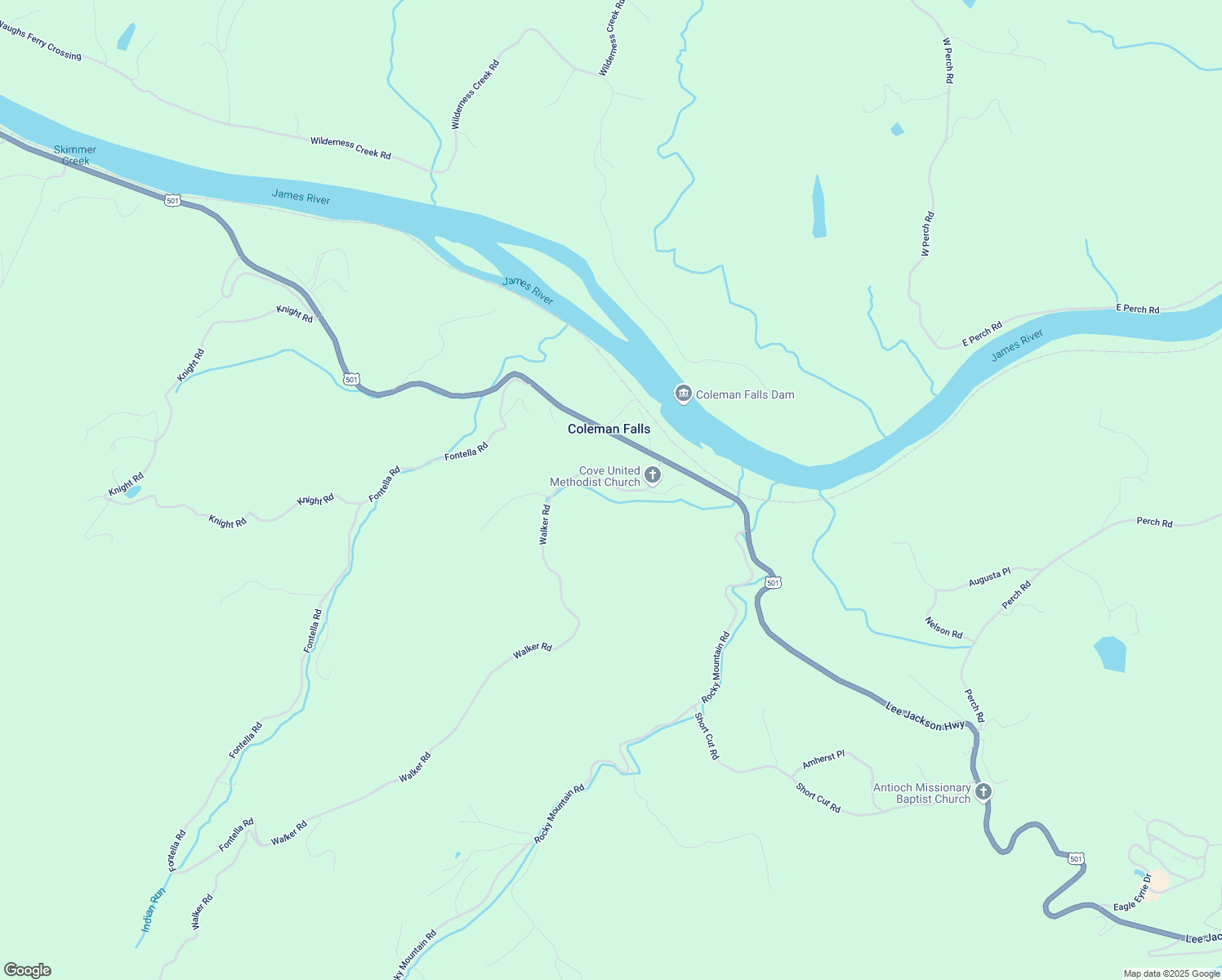 map of restaurants, bars, coffee shops, grocery stores, and more near 1192 Walker Road in Coleman Falls