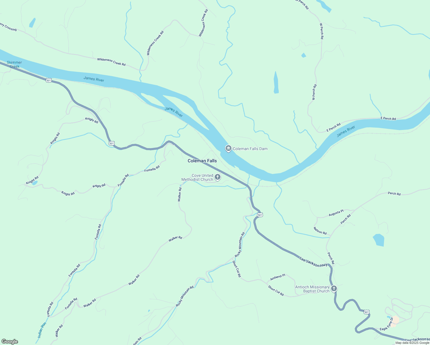 map of restaurants, bars, coffee shops, grocery stores, and more near 6220 Lee Jackson Highway in Coleman Falls