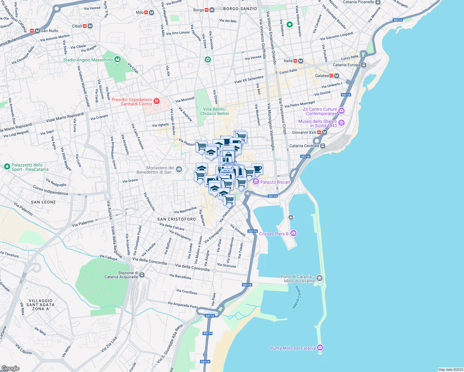 map of restaurants, bars, coffee shops, grocery stores, and more near 7 Piazza del Duomo in Catania