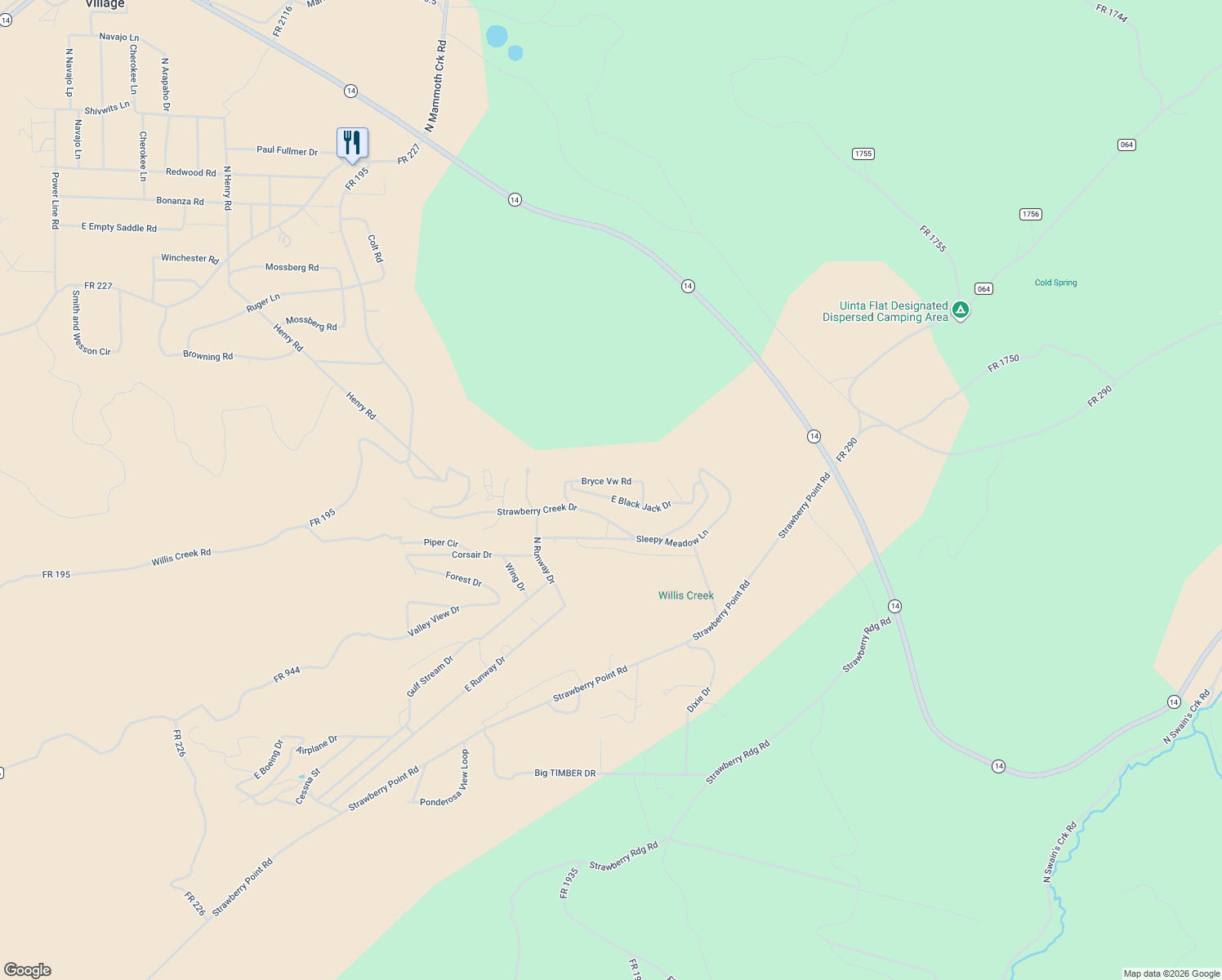 map of restaurants, bars, coffee shops, grocery stores, and more near 2090 Bryce View Road in Duck Creek Village