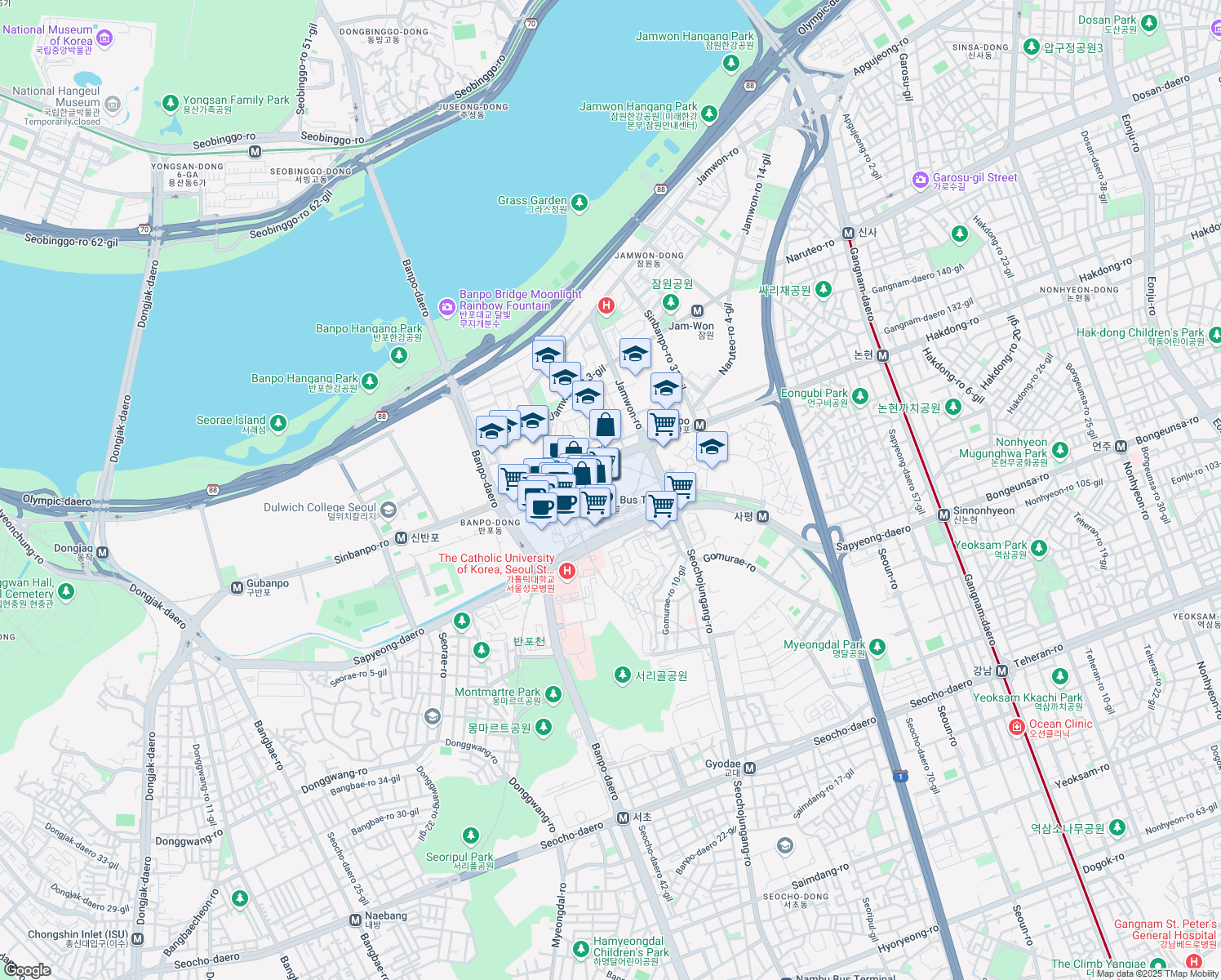 map of restaurants, bars, coffee shops, grocery stores, and more near in 