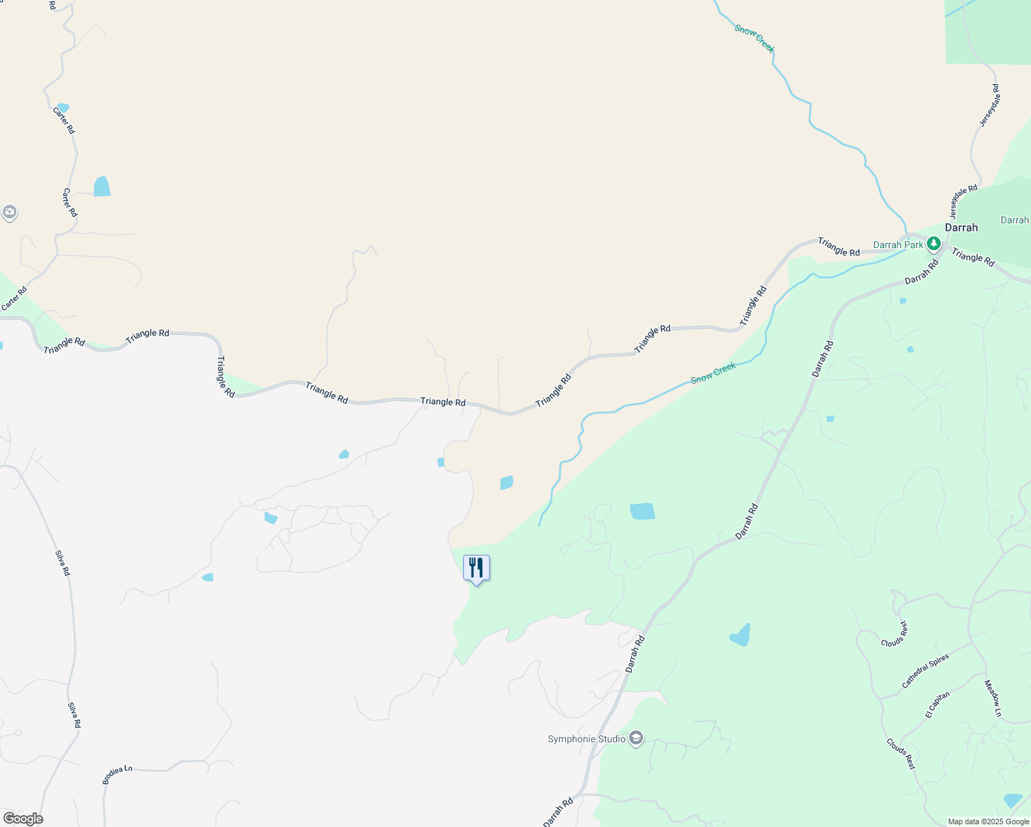 map of restaurants, bars, coffee shops, grocery stores, and more near Triangle Road in Mariposa County