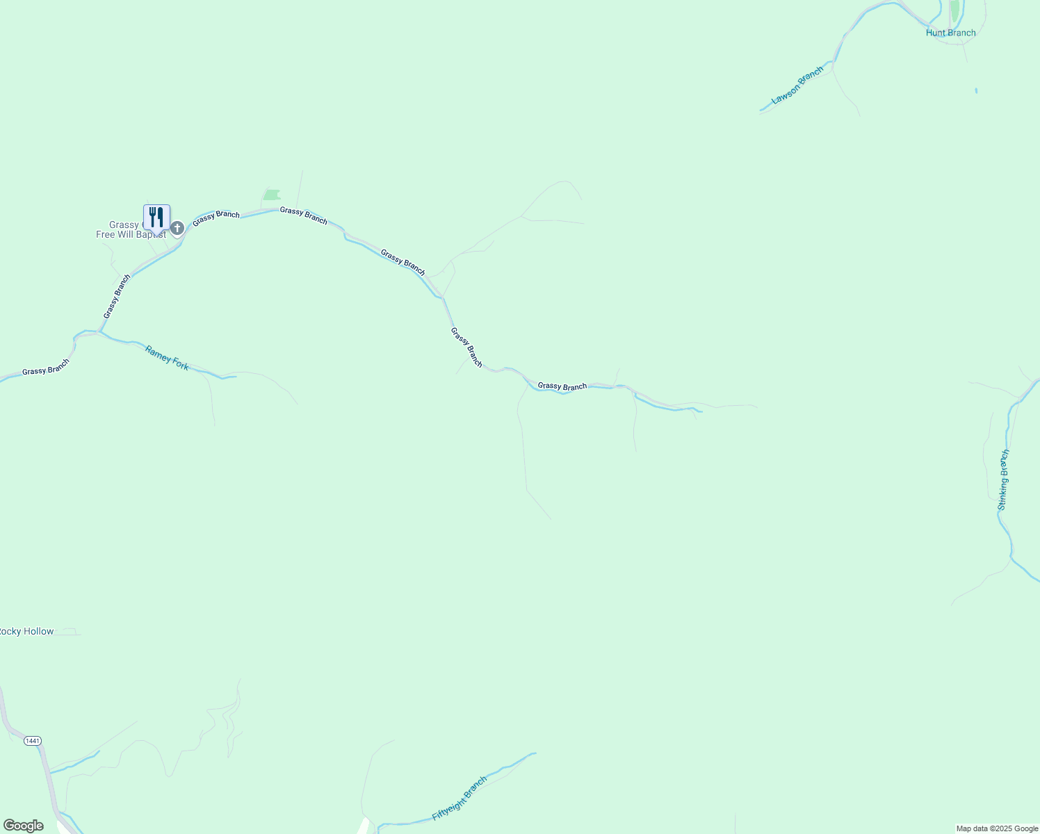 map of restaurants, bars, coffee shops, grocery stores, and more near 130 Right Fork of Grassy Branch in Raccoon