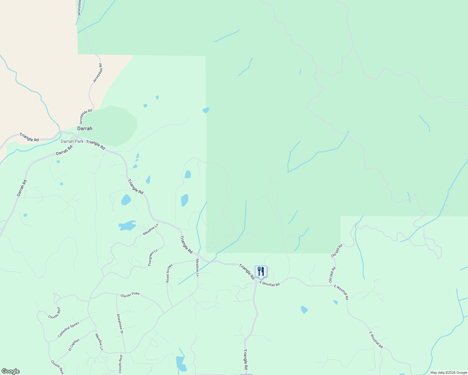 map of restaurants, bars, coffee shops, grocery stores, and more near 5575 Vista Lago in Mariposa
