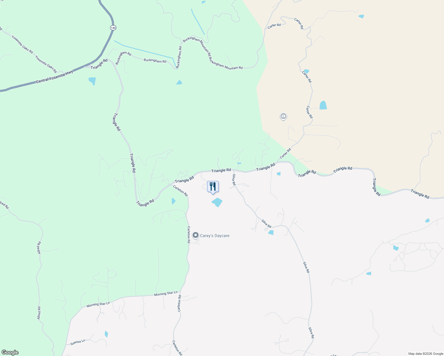 map of restaurants, bars, coffee shops, grocery stores, and more near 4547 Triangle Road in Mariposa