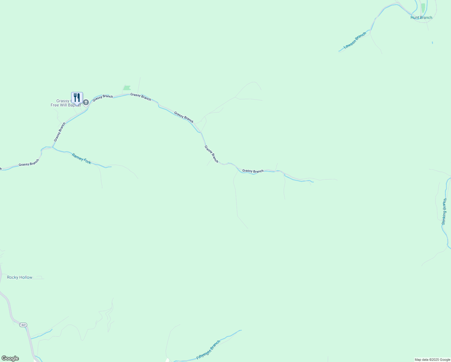 map of restaurants, bars, coffee shops, grocery stores, and more near 130 Right Fork of Grassy Branch in Raccoon