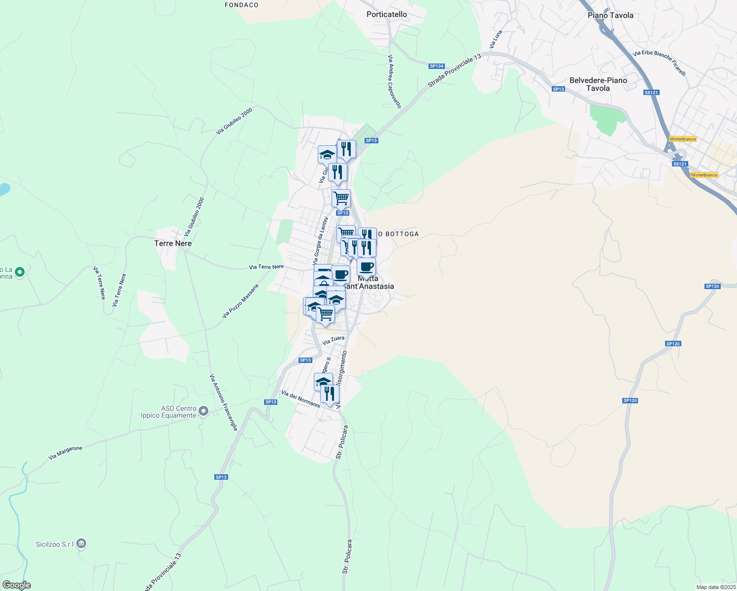 map of restaurants, bars, coffee shops, grocery stores, and more near 2 Via Immacolata in Motta Sant'Anastasia