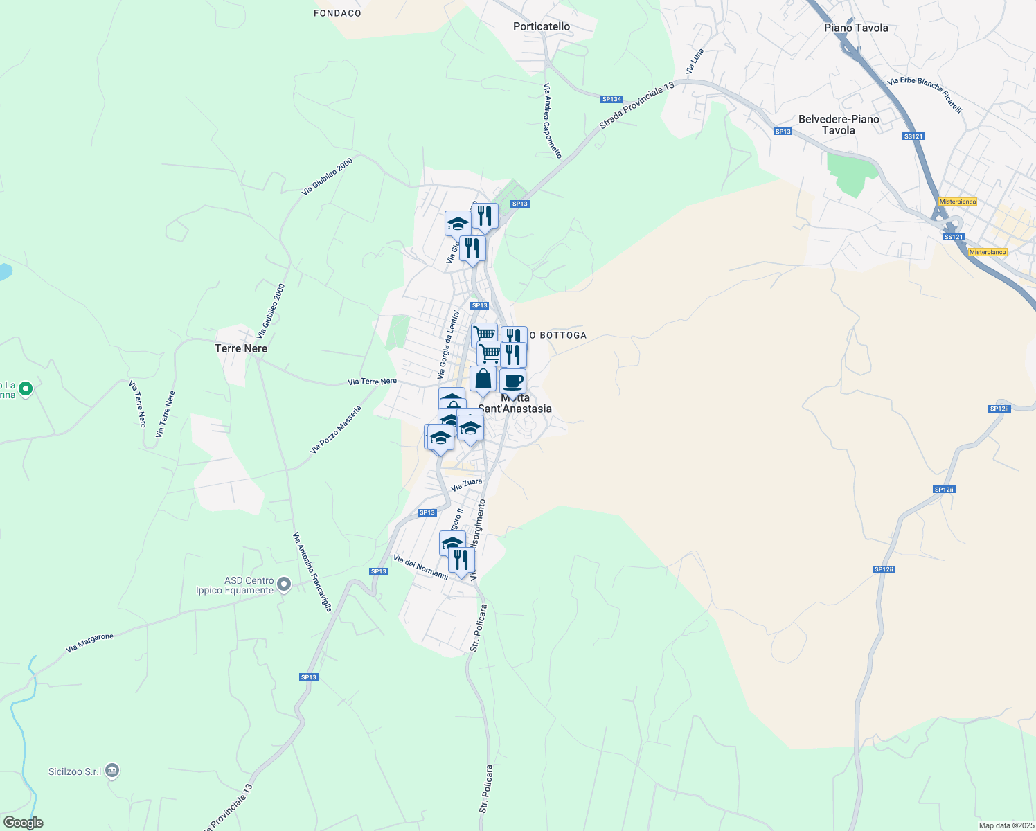map of restaurants, bars, coffee shops, grocery stores, and more near 2 Via Immacolata in Motta Sant'Anastasia